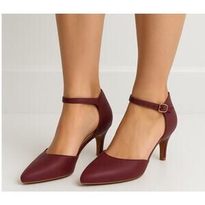 Journee Collection Bettie Heels • Size 11 • Wine Burgundy Ankle Strap Mid-Heel